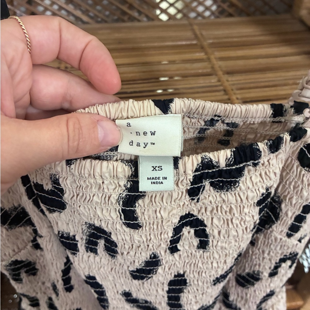Beige and Black Animal Print Smocked Dress - Picture 3 of 3